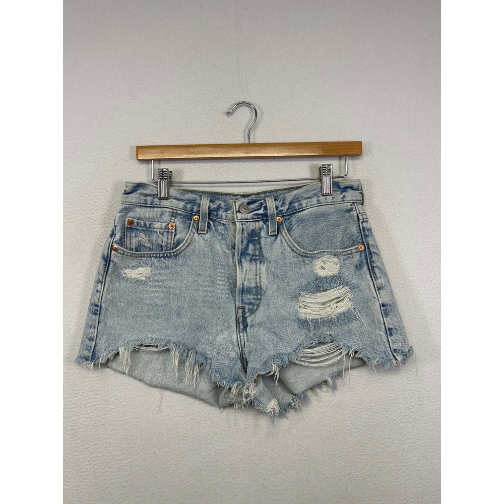 Distressed Boho Levi's Premium Womens 27 Light Wash 501 Original Denim Shorts